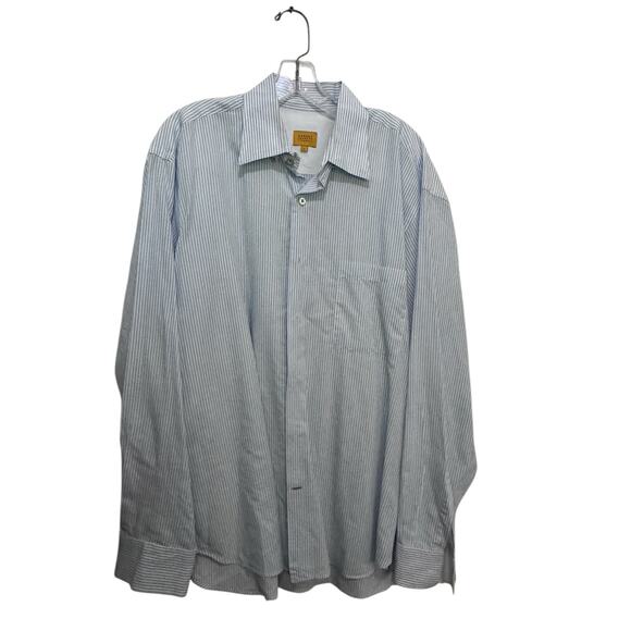 Robert Talbott Carmel Blue White Striped Long Sleeve Button Down Shirt Size L - Picture 1 of 5